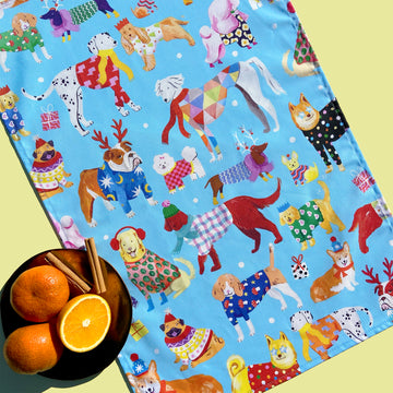 Christmas Dogs Tea Towel