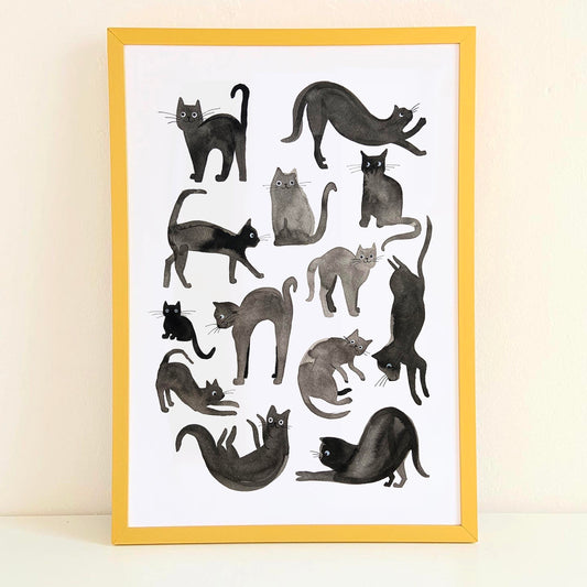 Watercolour Black Cats Print