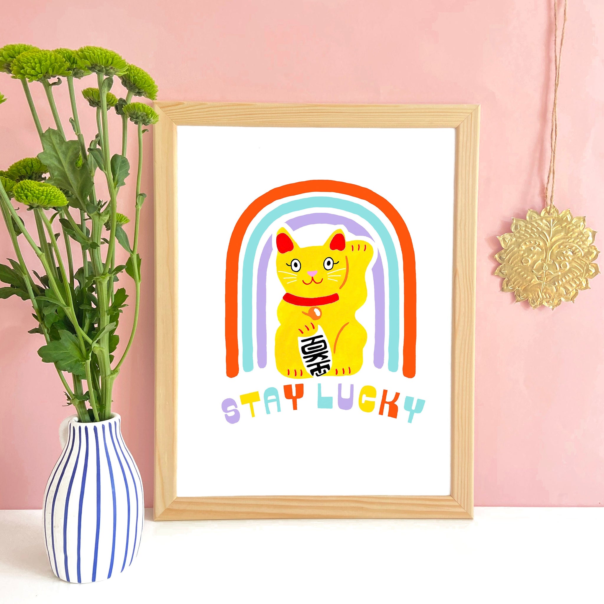 Stay Lucky Rainbow Cat Print