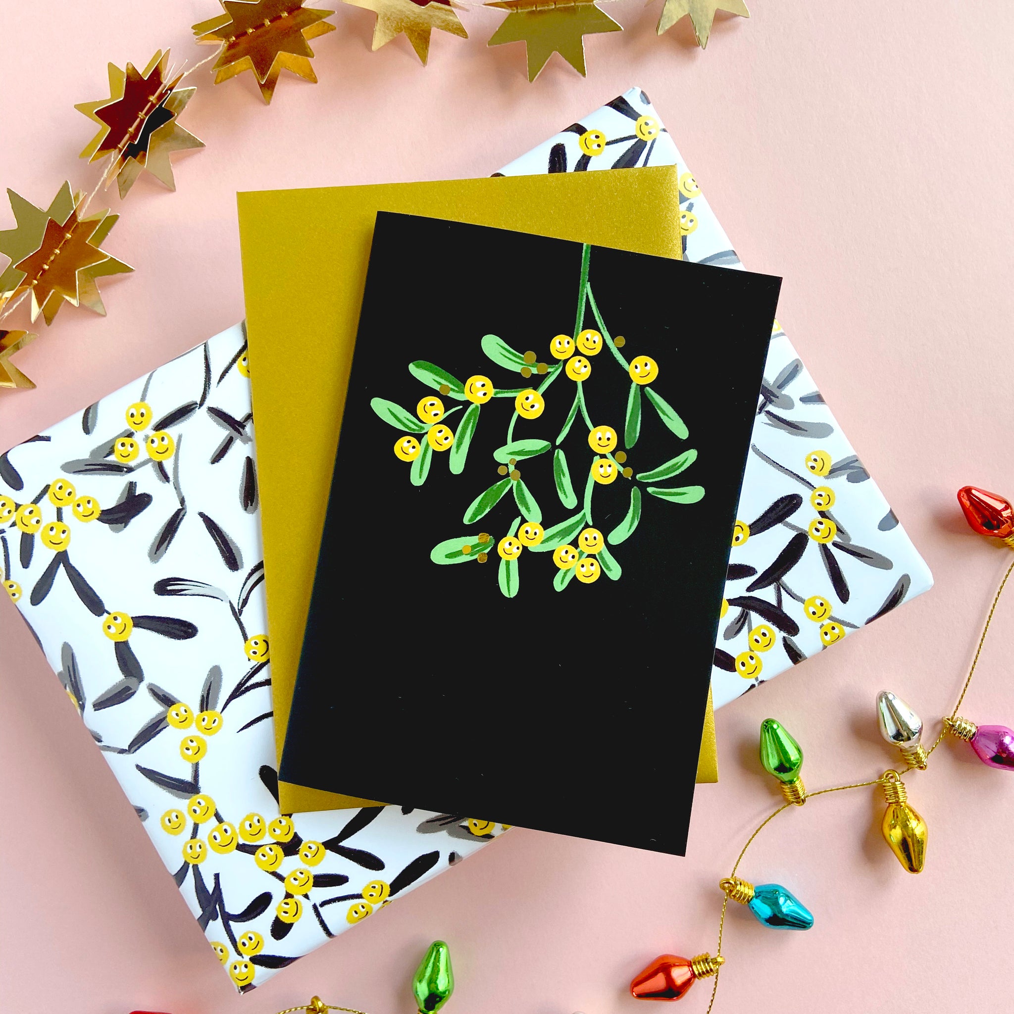 Smiley Faces Mistletoe Card